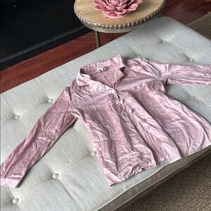 LilySilk 100% Mulberry Silk Baby Pink Chunky Button Down Blouse Size Medium
